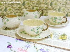 画像1: OB404 Belleek ベリーク  シャムロック ティーカップ＆ソーサー (1)