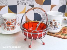 画像1: CO150 Red Glass Sugar Basket  赤ガラス シュガーバスケット (1)