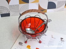 画像2: CO150 Red Glass Sugar Basket  赤ガラス シュガーバスケット (2)