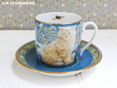 画像2: CH387 Dunbury Mint  Lesley Anne Ivory  レズリー・アン・アイボリー Lesley's Cats　コーヒーカップ＆ソーサー 〜ターコイズブルー〜 (2)