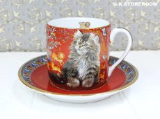 画像2: CH388 Dunbury Mint  Lesley Anne Ivory  レズリー・アン・アイボリー Lesley's Cats　コーヒーカップ＆ソーサー 〜レッド〜 (2)