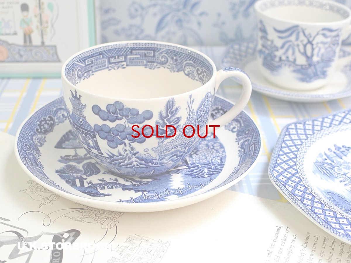 画像1: OB473 Wedgwood ウェッジウッド ウィローパターン モーニングカップ＆ソーサー (1)