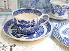 画像1: OB473 Wedgwood ウェッジウッド ウィローパターン モーニングカップ＆ソーサー (1)