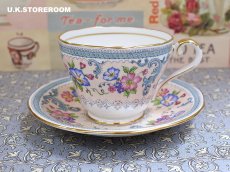 画像7: OB476 Aynsley エインズレイ ブルー＆ピンクフラワー  ティートリオ (7)