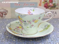 画像4: OB477  Aynsley  エインズレイ グリーン ティーカップ＆ソーサー (4)