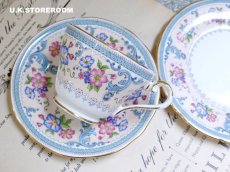 画像4: OB476 Aynsley エインズレイ ブルー＆ピンクフラワー  ティートリオ (4)