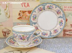 画像2: OB476 Aynsley エインズレイ ブルー＆ピンクフラワー  ティートリオ (2)