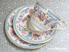 画像5: OB476 Aynsley エインズレイ ブルー＆ピンクフラワー  ティートリオ (5)