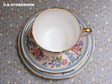 画像11: OB476 Aynsley エインズレイ ブルー＆ピンクフラワー  ティートリオ (11)