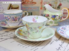 画像1: OB477  Aynsley  エインズレイ グリーン ティーカップ＆ソーサー (1)