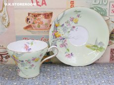画像3: OB477  Aynsley  エインズレイ グリーン ティーカップ＆ソーサー (3)