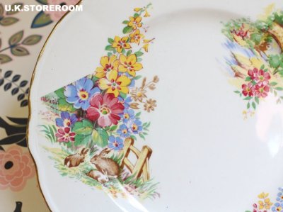 画像1: OB483 Washington Pottery  ワシントンポタリー カントリーシーン ケーキプレート