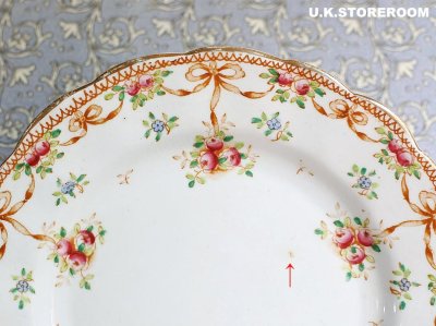 画像1: OB495 Queen's China G.W & Sons クィーンズチャイナ リボン ローズガーランド ケーキプレート
