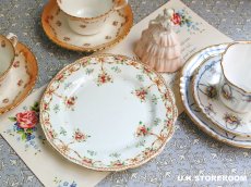 画像1: OB495 Queen's China G.W & Sons クィーンズチャイナ リボン ローズガーランド ケーキプレート (1)